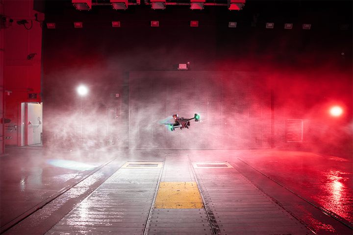 Drone testing in Ontario Tech University's ACE Climatic Wind Tunnel.